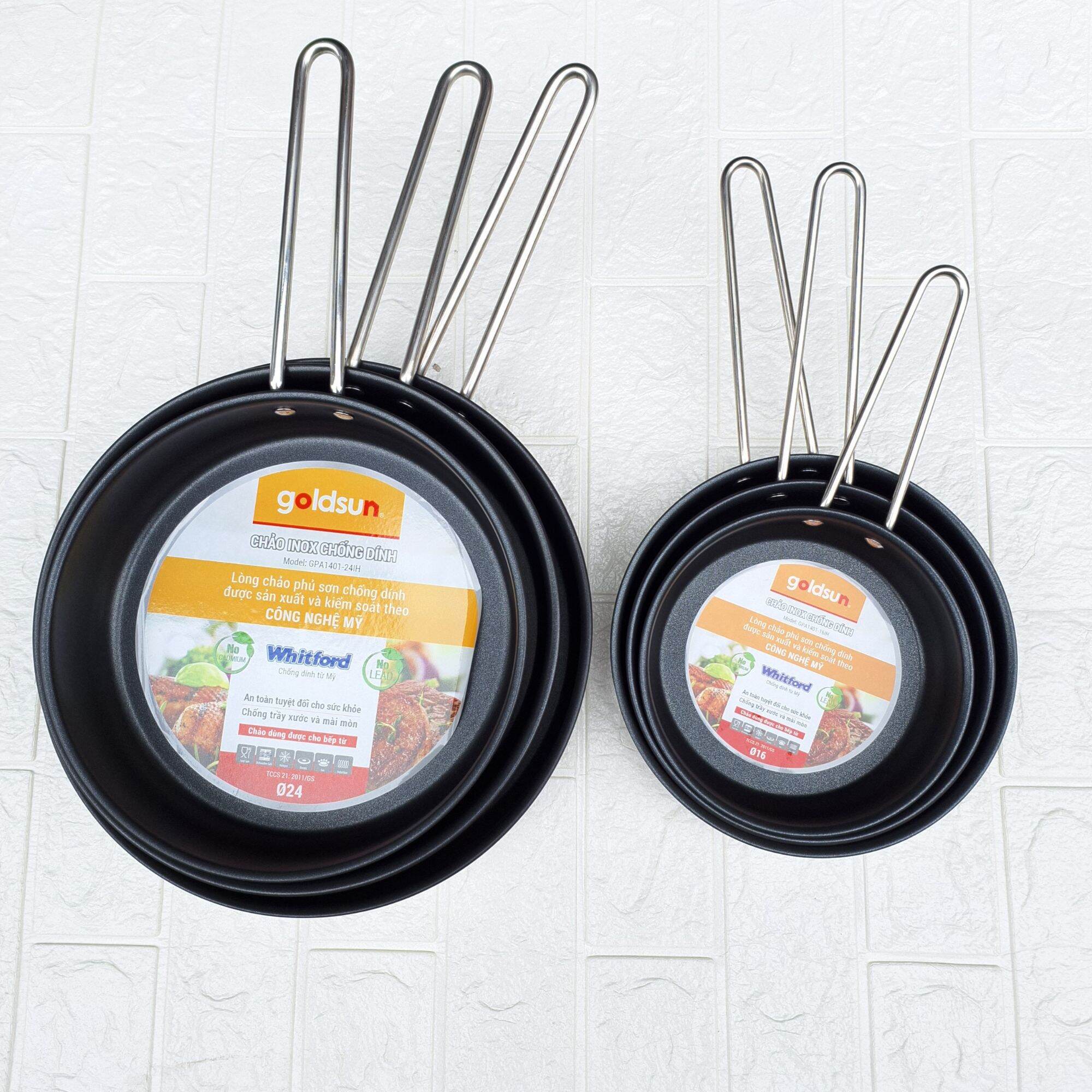 Chảo inox 3 đáy Goldsun 1401. Dùng bếp từ