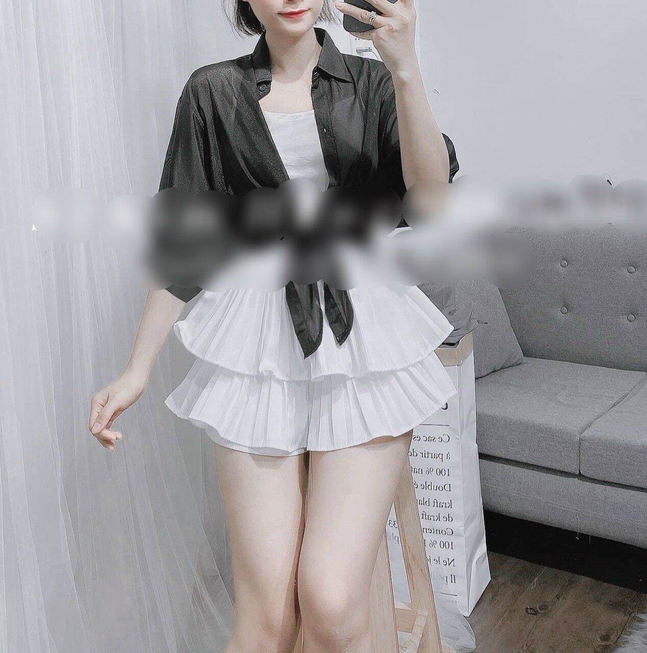 Set áo váy 3 món siêu xinh váy dập ly áo sơ mi kèm áo dây