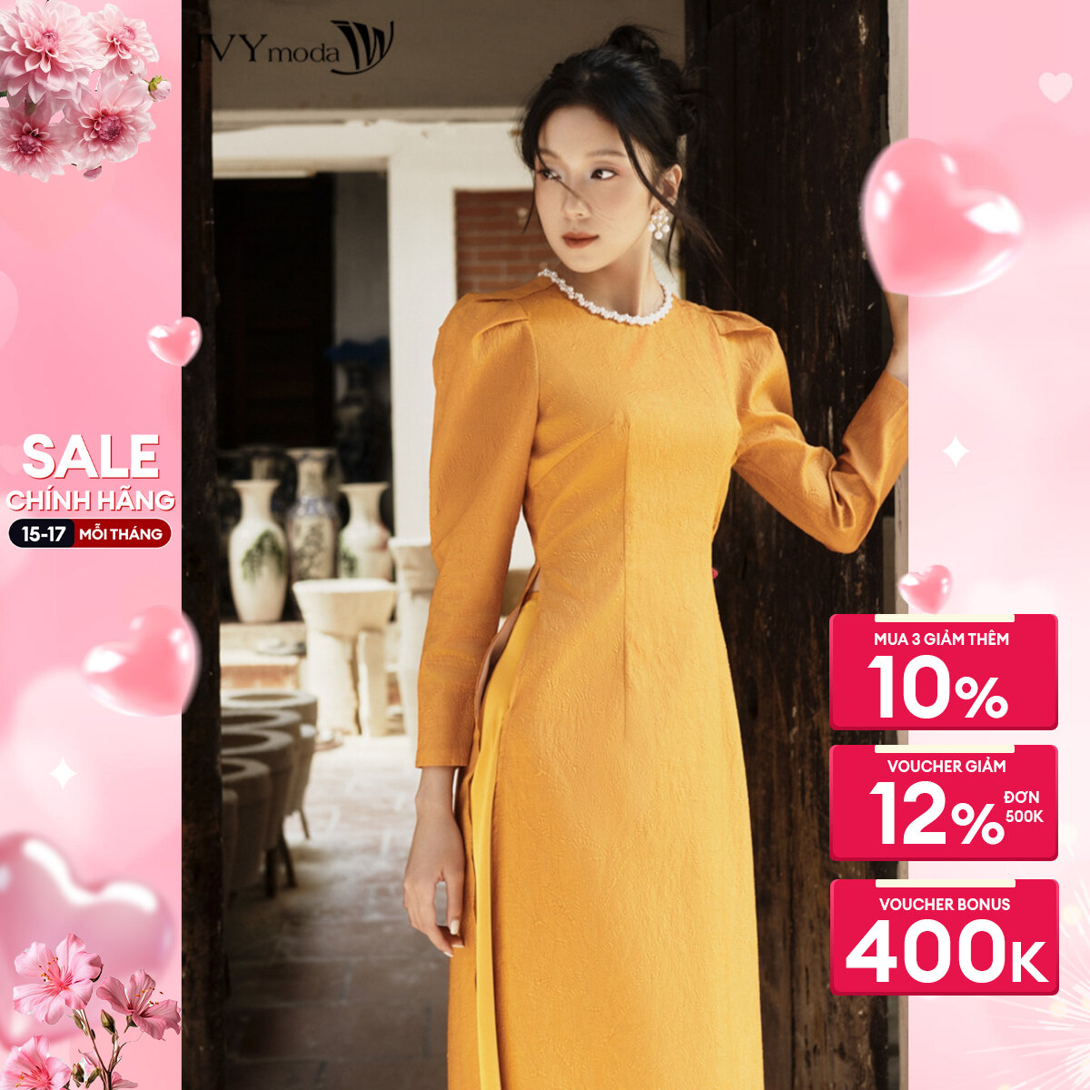 Set áo dài hoàng kim và thiên kim ivy moda ms 86m8027
