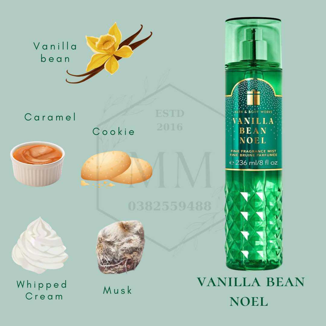 - Vanilla Bean Noel Bộ sản phẩm xịt thơm toàn thân dưỡng thể Bath & body works Body Mist Lotion fullsize