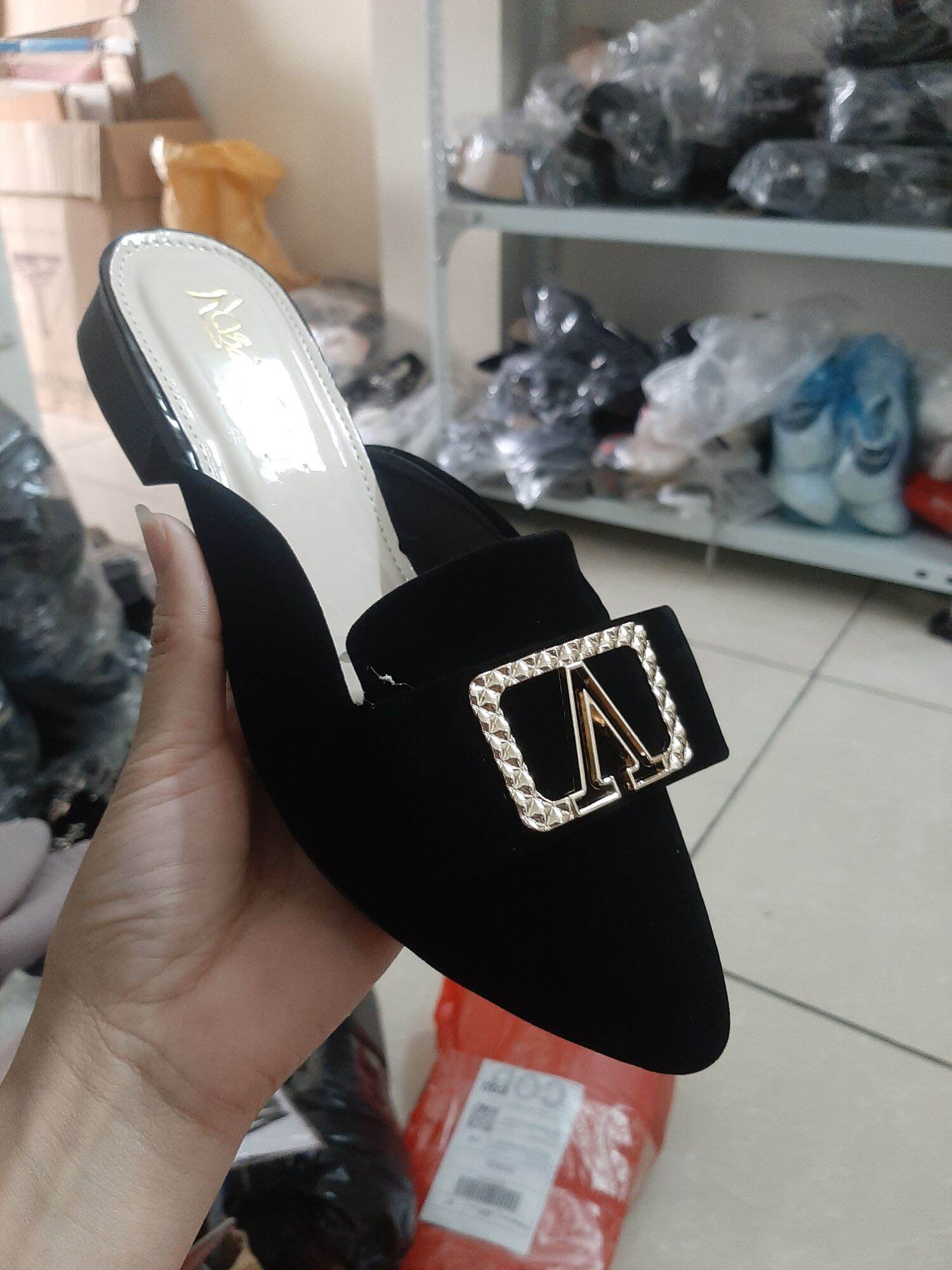 Giày sục nhung nơ V đế 2p