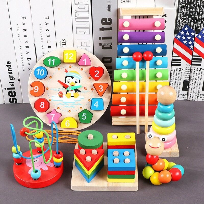 Combo 6 món đồ chơi gỗ phát triển trí tuệ ⚡free ship⚡đồ chơi gỗ thông minh cho bé, bằng gỗ tự nhiên an toàn