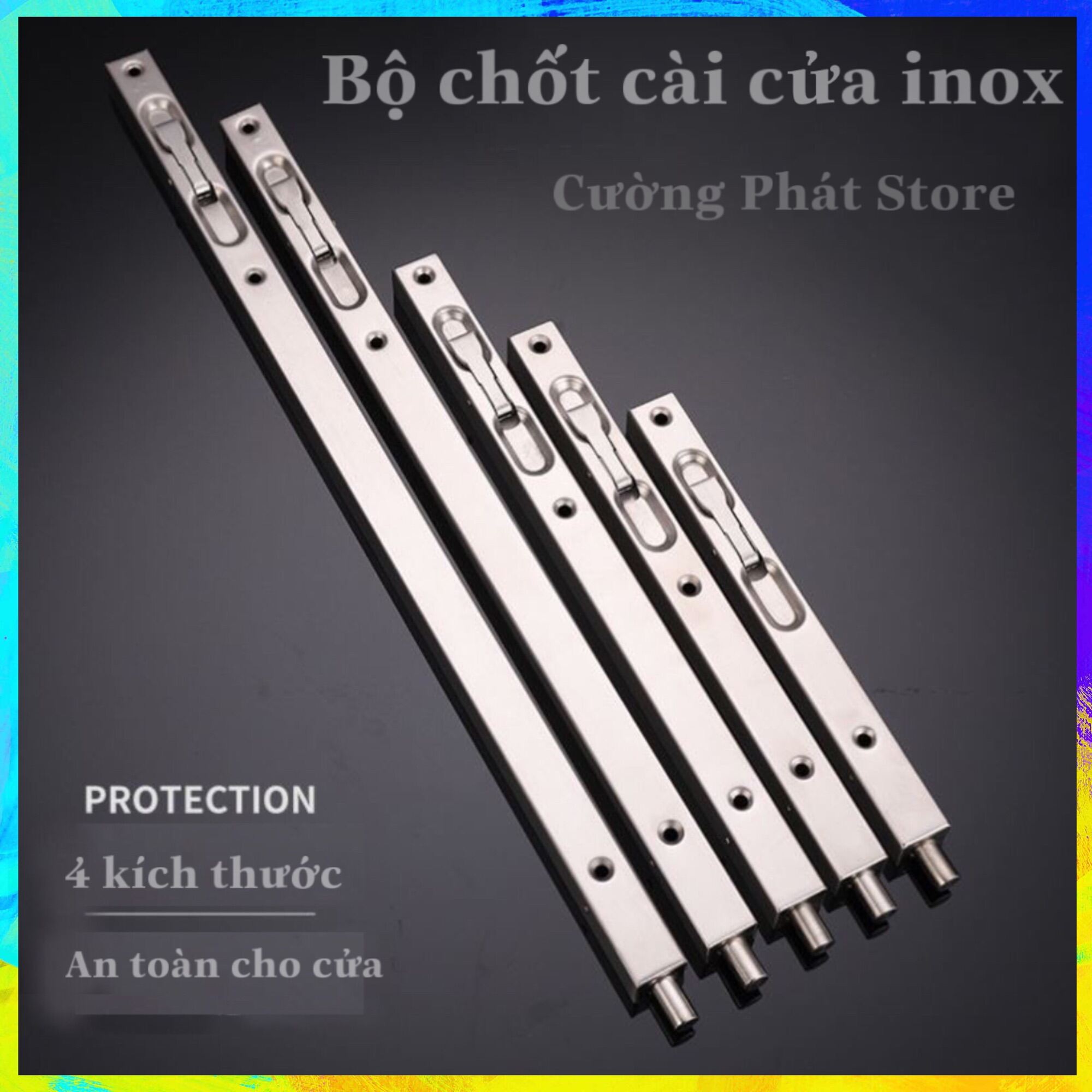 Bộ chốt âm inox Vuông khoá cửa dạng trượt, ( Không lắp cho cửa nhôm Xingfa) Chốt cài bảo vệ cửa an toàn then cài inox dài