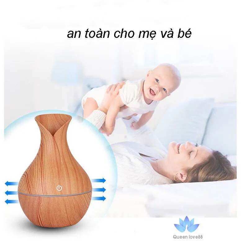 Đèn xông tinh dầu vân gỗ đèn khuếch tán tinh dầu dạng phun sương