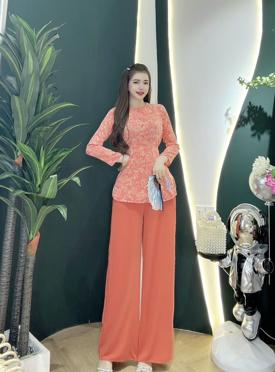 Bộ bà ba cổ tròn nút ngọc thân liền/ Sét bà ba cổ tròn