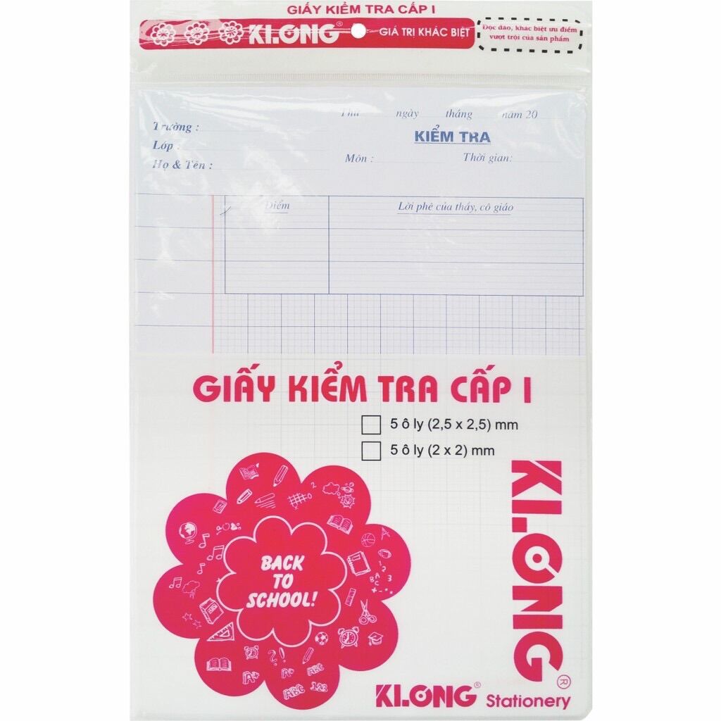 Giấy kiểm tra cấp i klong 5 ô ly mm; ms 012n