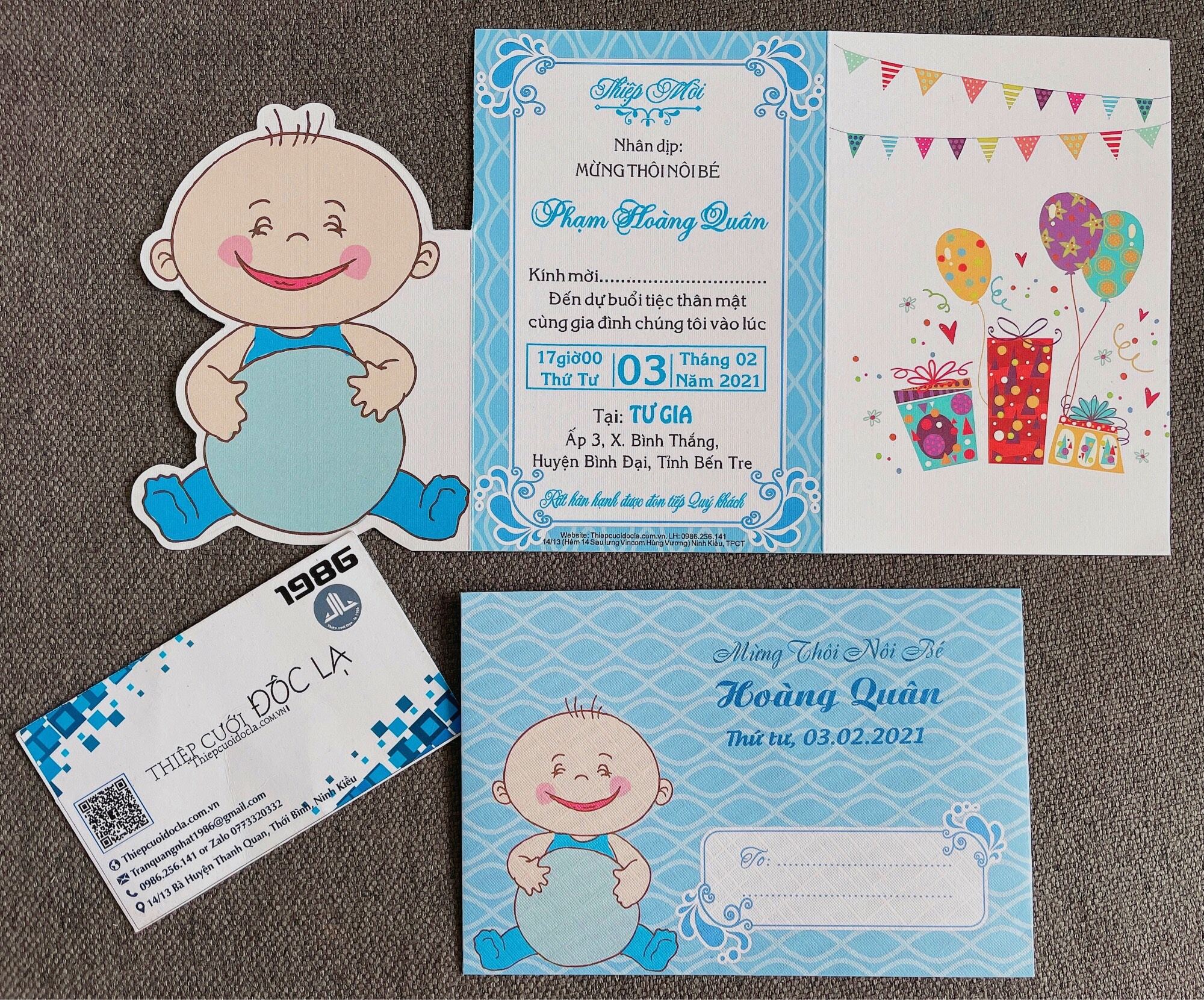 Combo 70-Thiệp Thôi nôi, Sinh nhật, Đầy tháng bé trai cười