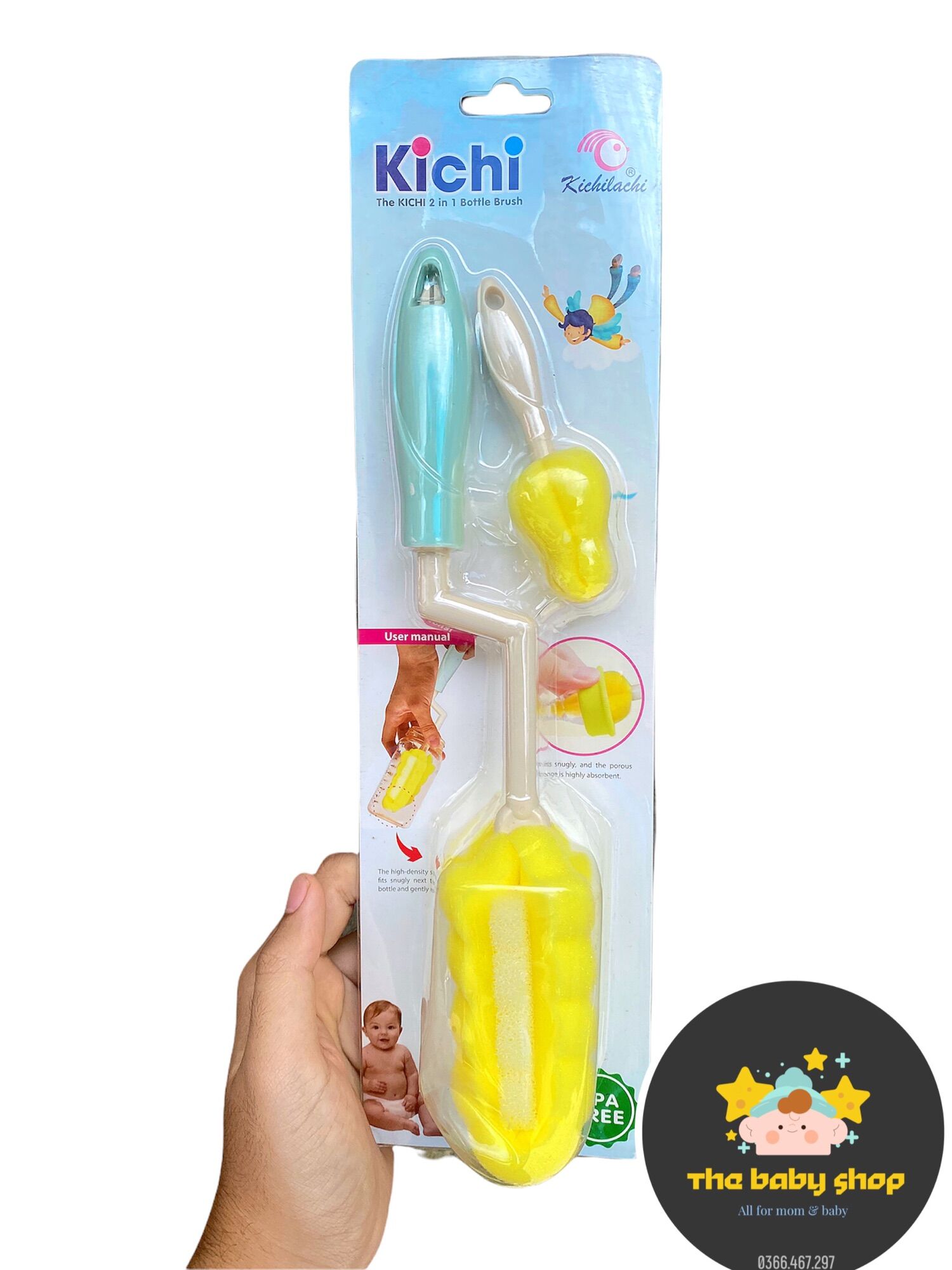 Cọ rửa bình sữa và núm ti kichi 2 loại mút và cước