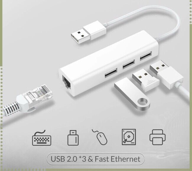 Cáp chuyển usb sang lan kèm 3 cổng usb 2.0