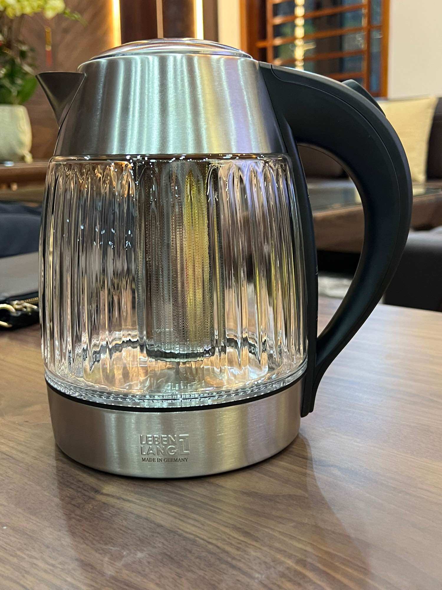 Ấm siêu tốc bình siêu tốc thủy tinh kèm lọc trà LEBENLANG hàng đức( made in germany)1.8 lít