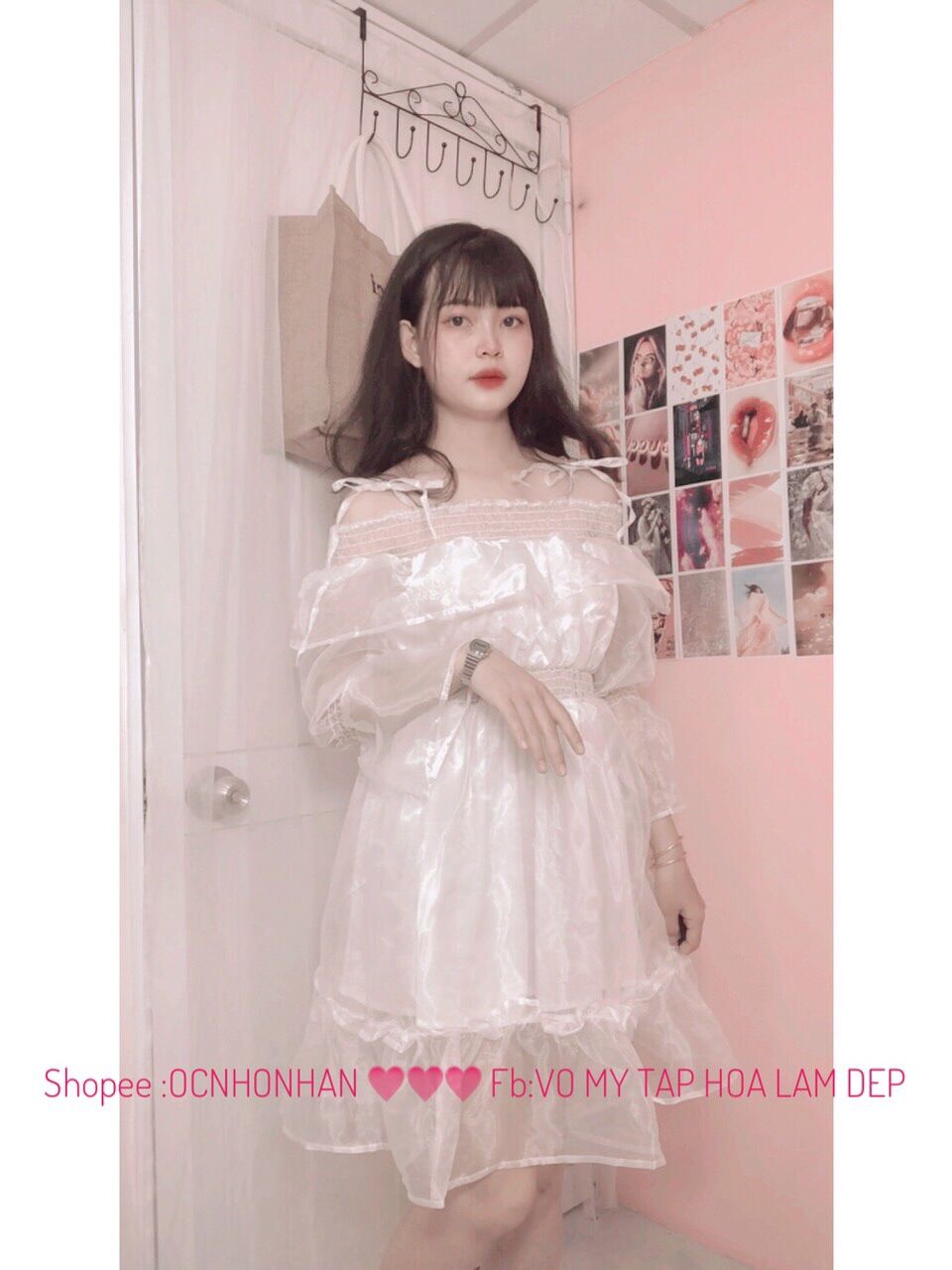 Đầm bẹt vai nhún xoè tiểu thư