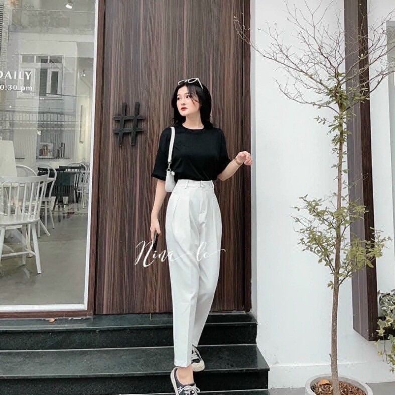 Quần tây baggy kiểu ống lệch màu đen trắng