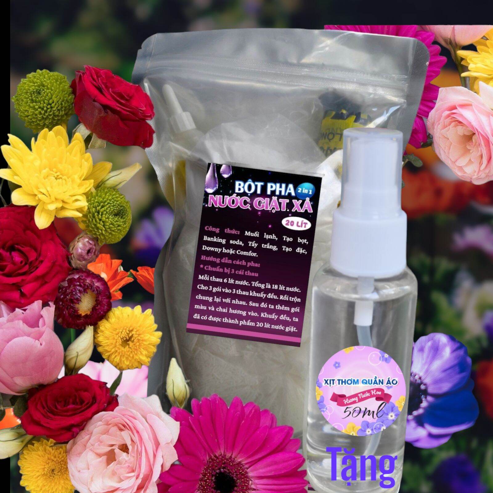  Pha 20 lít nước giặt xả 2in1 thơm ngát làm sạch quần áo   tặng kèm 1 chai xịt thơm quần áo 50ml  