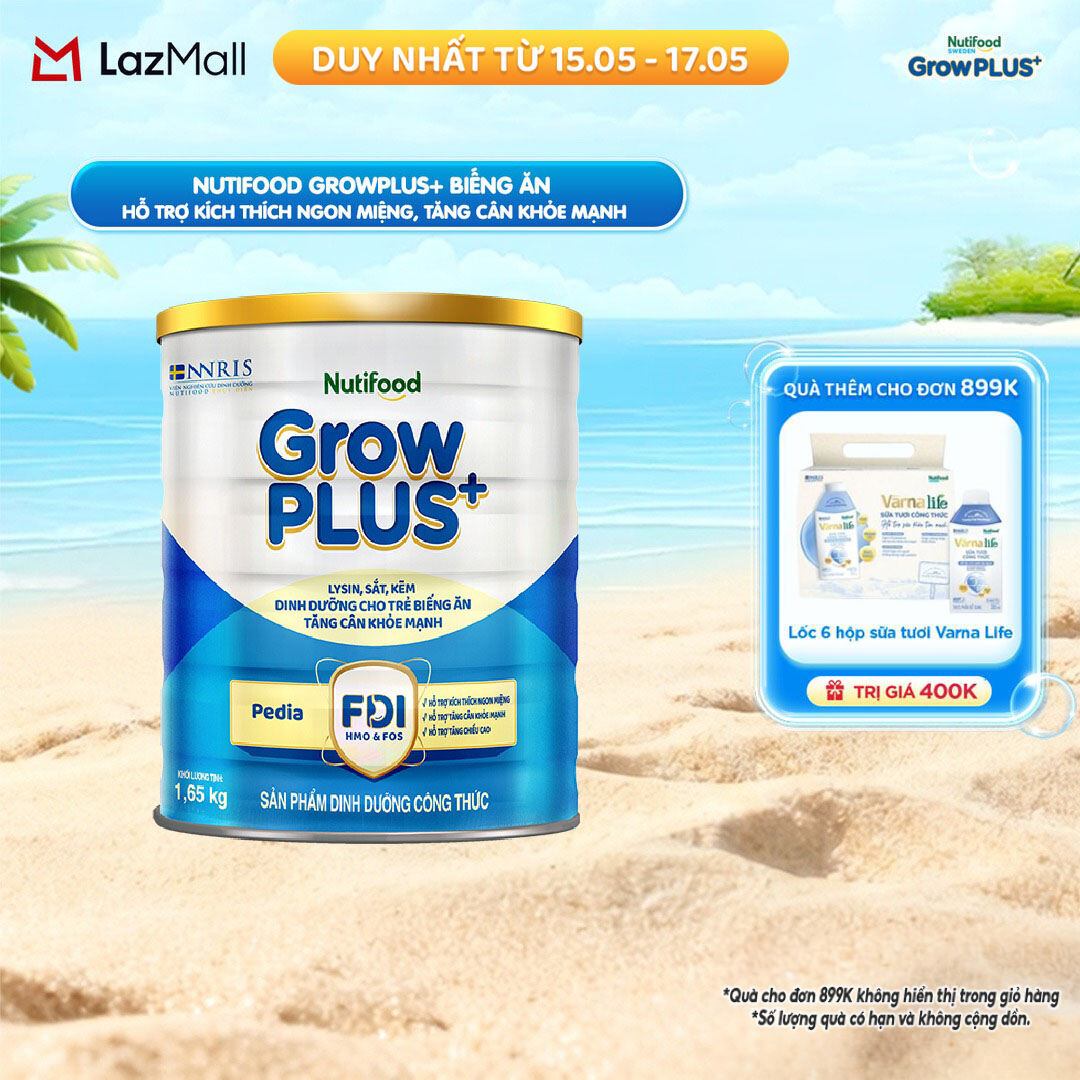 Sữa Bột Nutifood GrowPLUS+ Biếng Ăn (Xanh) - Hỗ Trợ Kích Thích Ngon Miệng, Tăng Cân Khỏe Mạnh (Lon 1,65 Kg)