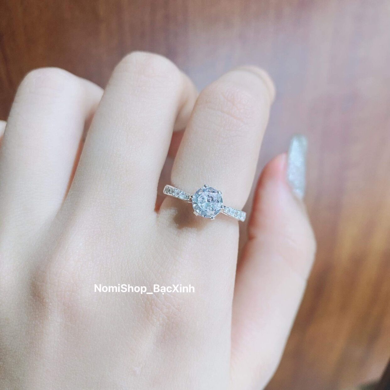 Nhẫn nữ đá cao 6 chấu chuẩn bạc cao cấp - Nomi Shop Bạc Xinh