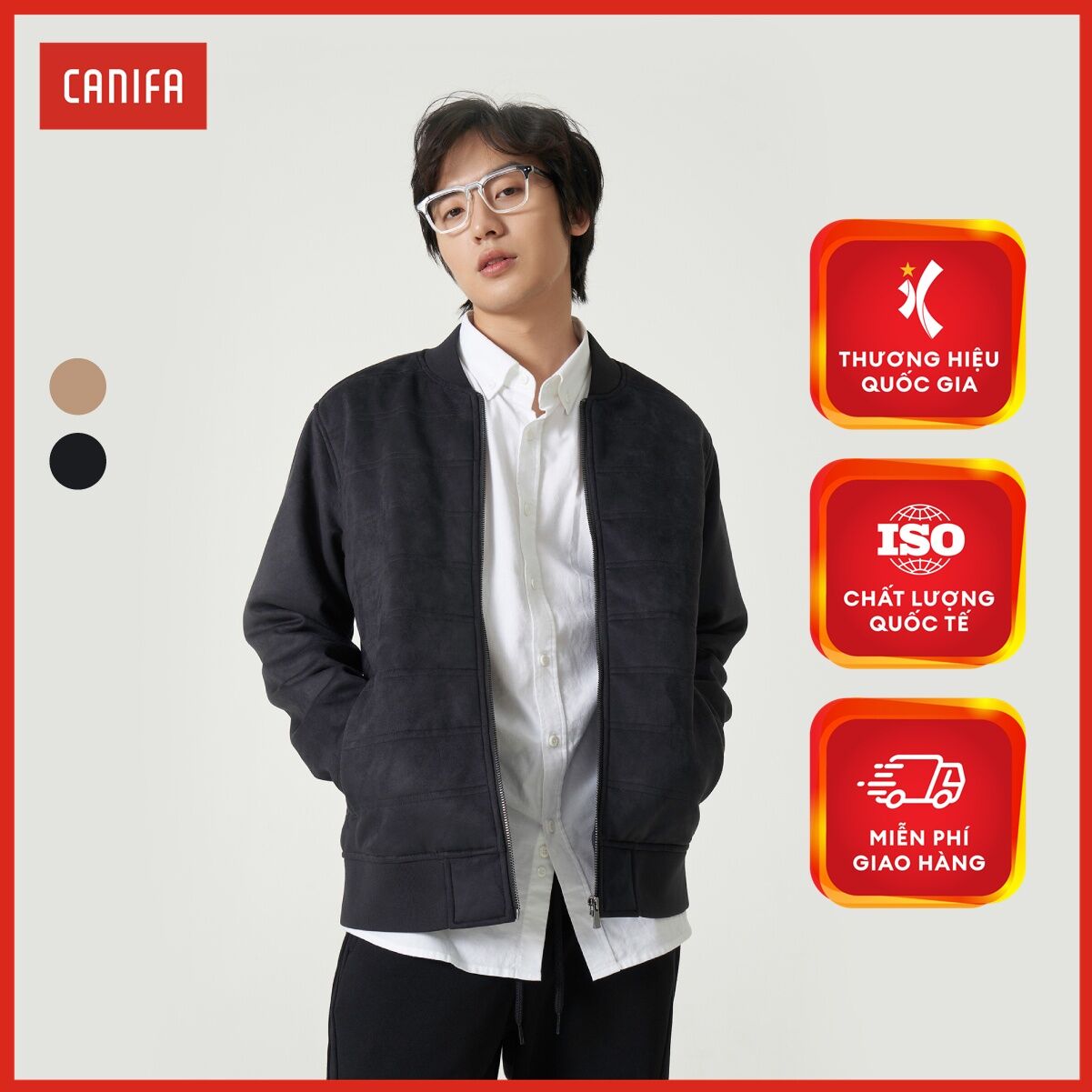 [20H 9-12.10 VOUCHER TỚI 500K] Áo khoác bomber nam CANIFA da lộn 8OT23W009