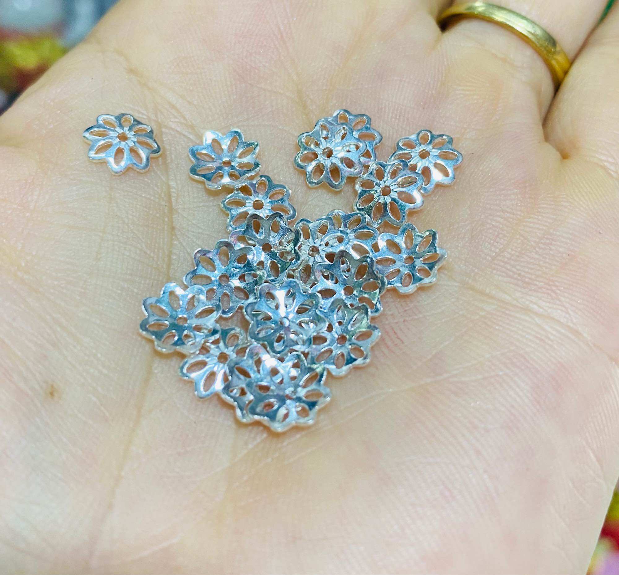 Charm Ốp hoa bạc s925 bọc đá(1ốp) hat 8li 10li