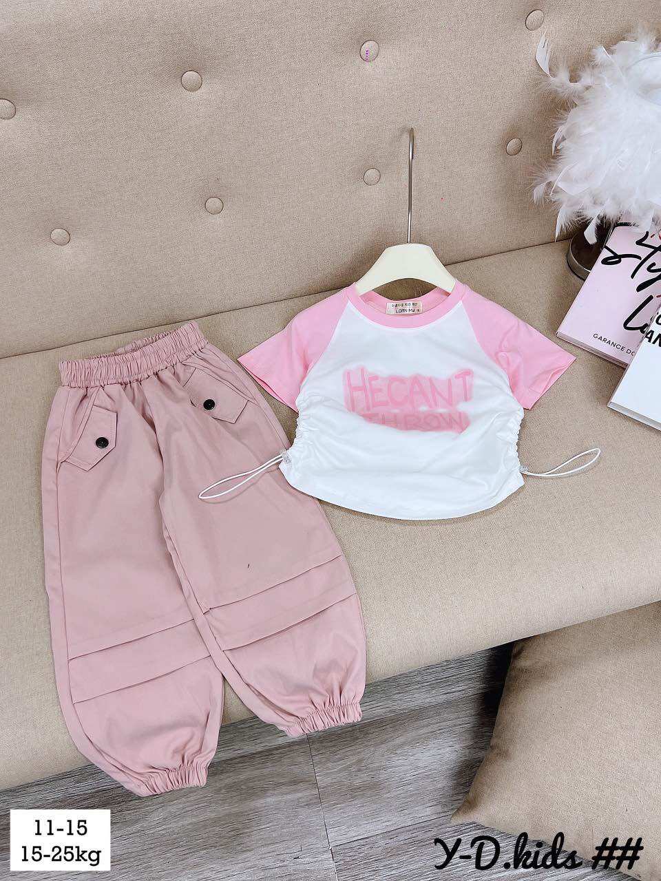 Set đồ hiphop bé gái hàng quảng châu áo thun phối quần kaki năng động cá tính