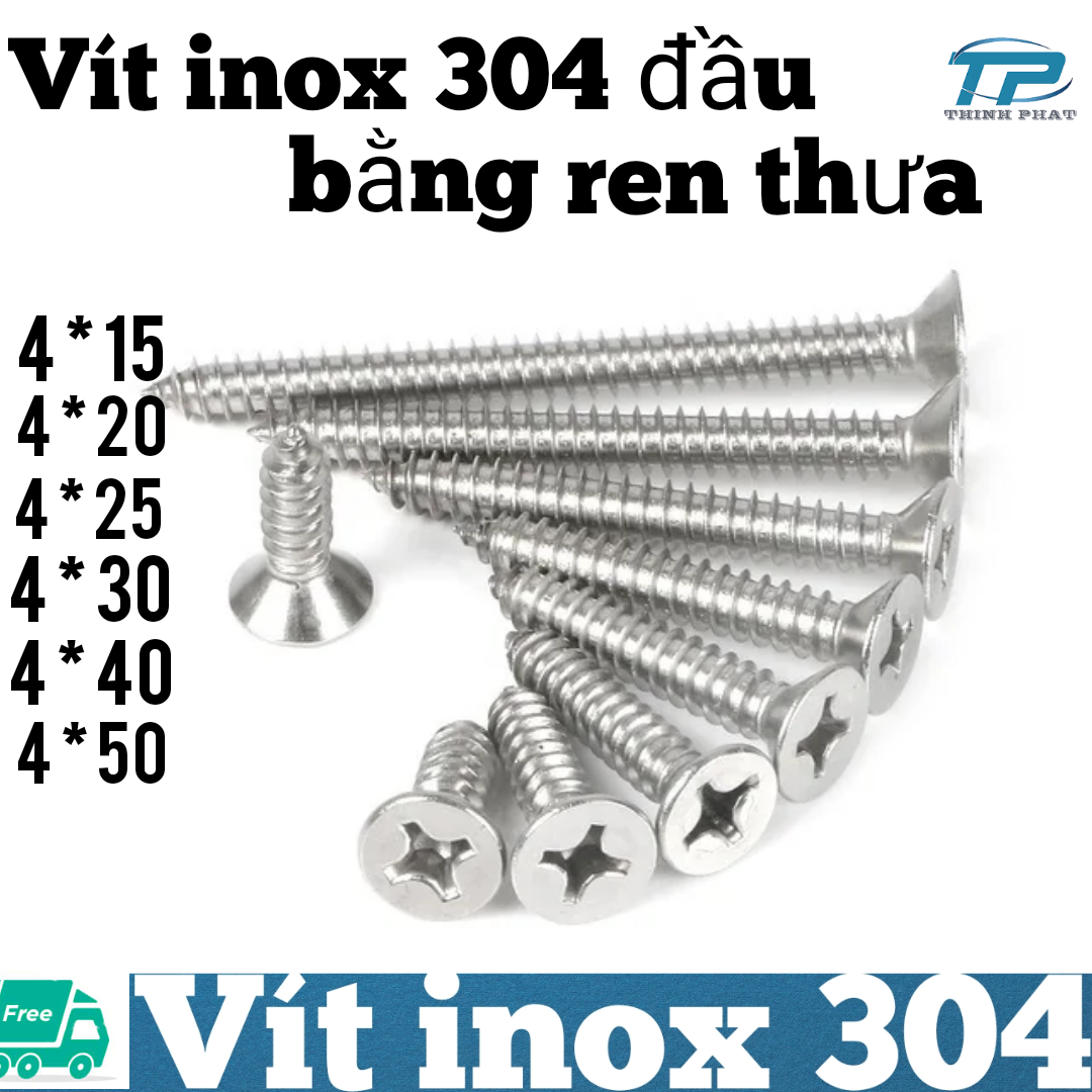 20 con vít inox 304 đầu bằng ren gỗ ,đường kính 4mm tùy chọn kích thước chiều dài [ Có thể chọn mua 20 hoặc 50 con sẽ rẻ hơn ]