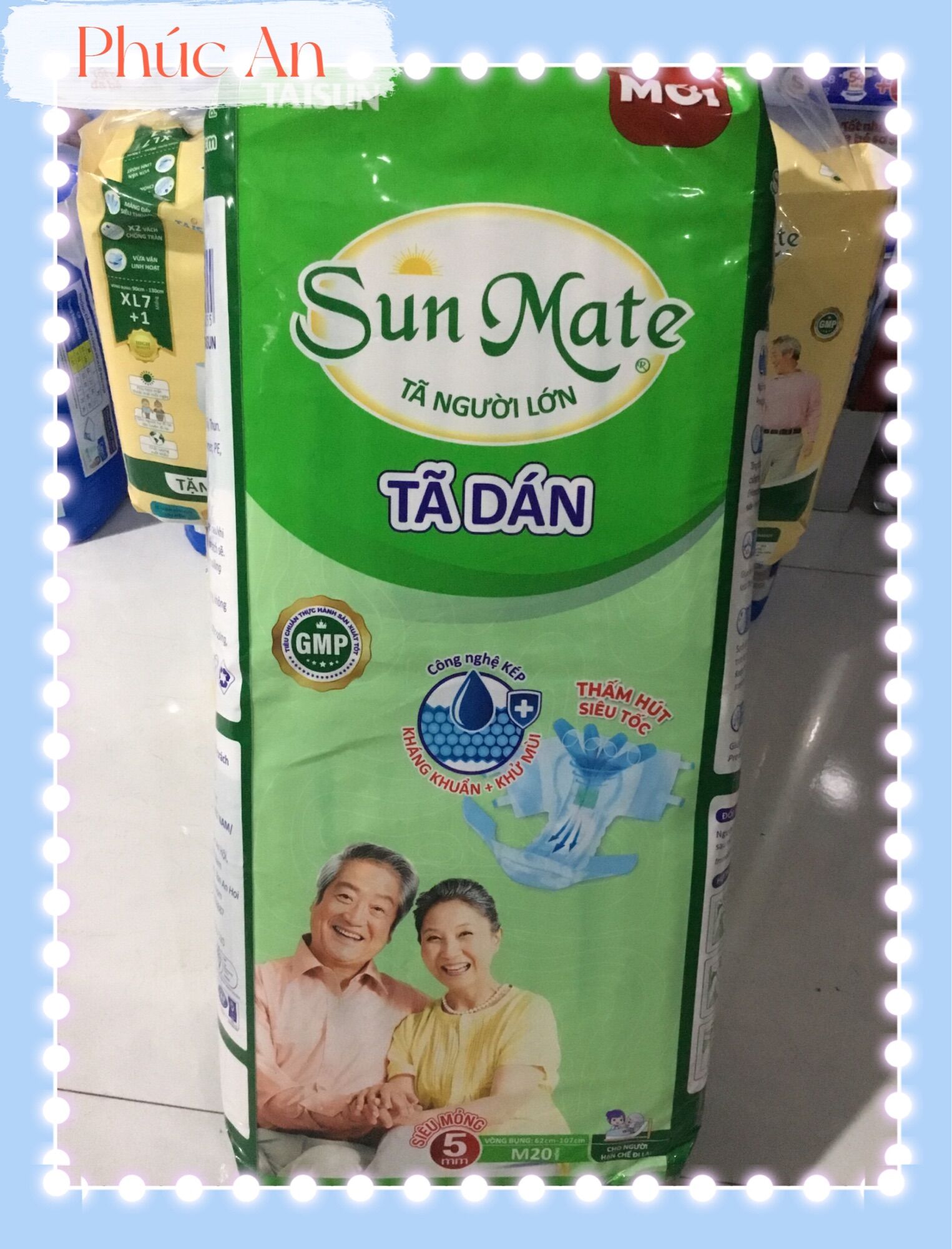 Tã dán người lớn size m 20 miếng sunmate siêu mỏng thấm hút siêu tốc - bỉm dán người già siêu mỏn size m20