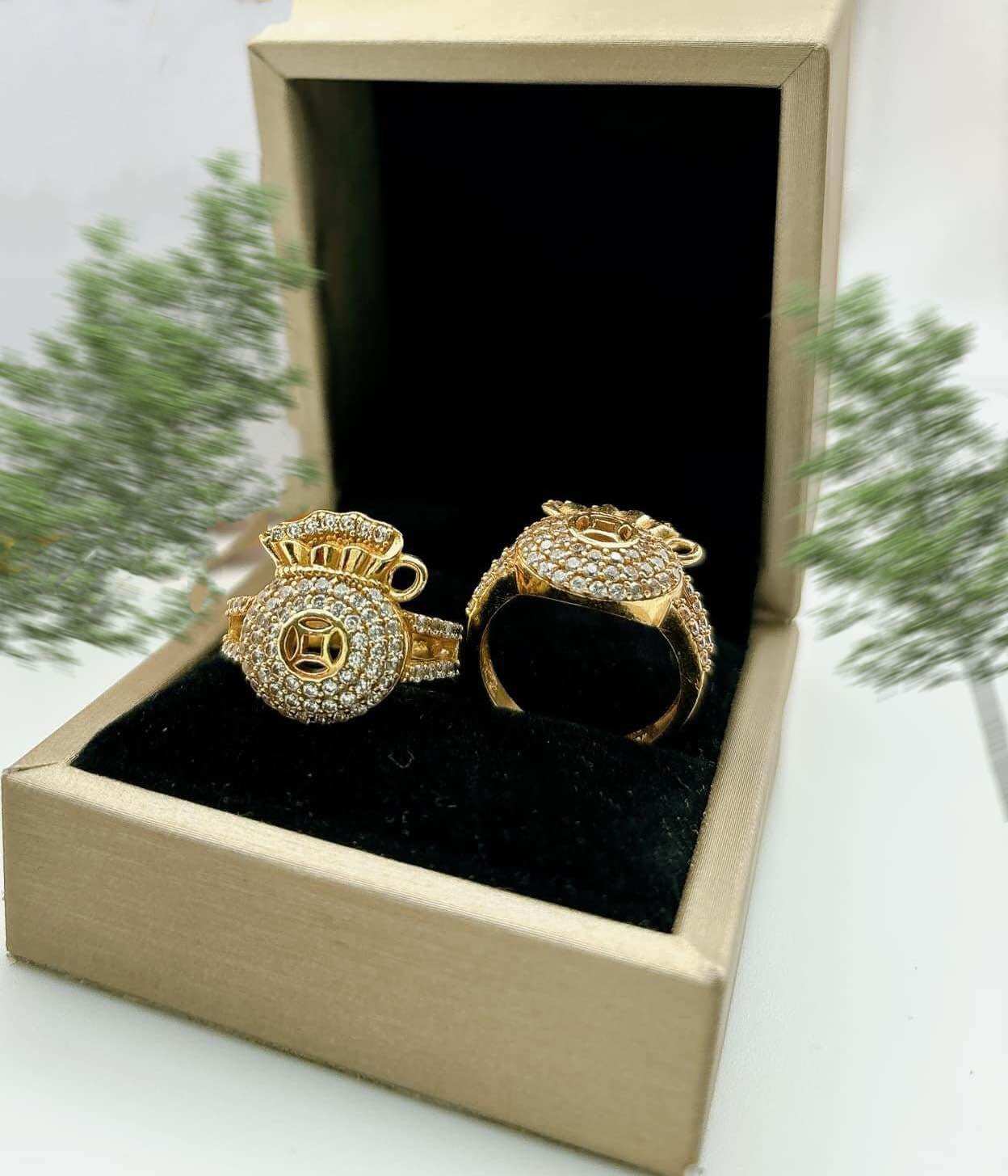 Nhẫn đồng túi tiền to ký hiệu 18k bền màu