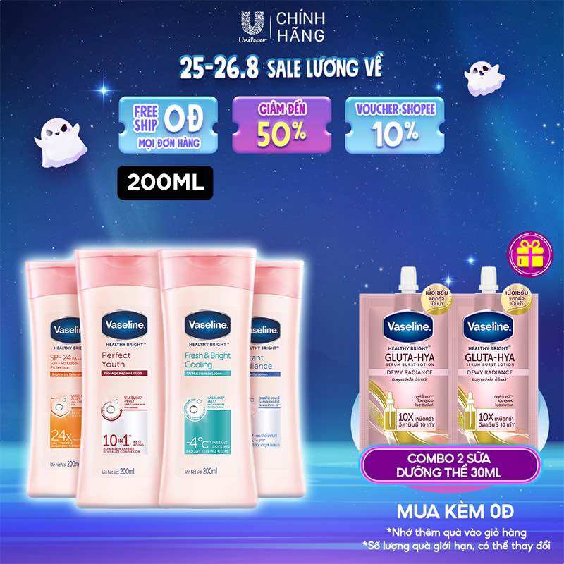 Sữa dưỡng thể Vaseline dưỡng da sáng khỏe mịn màng 200ml