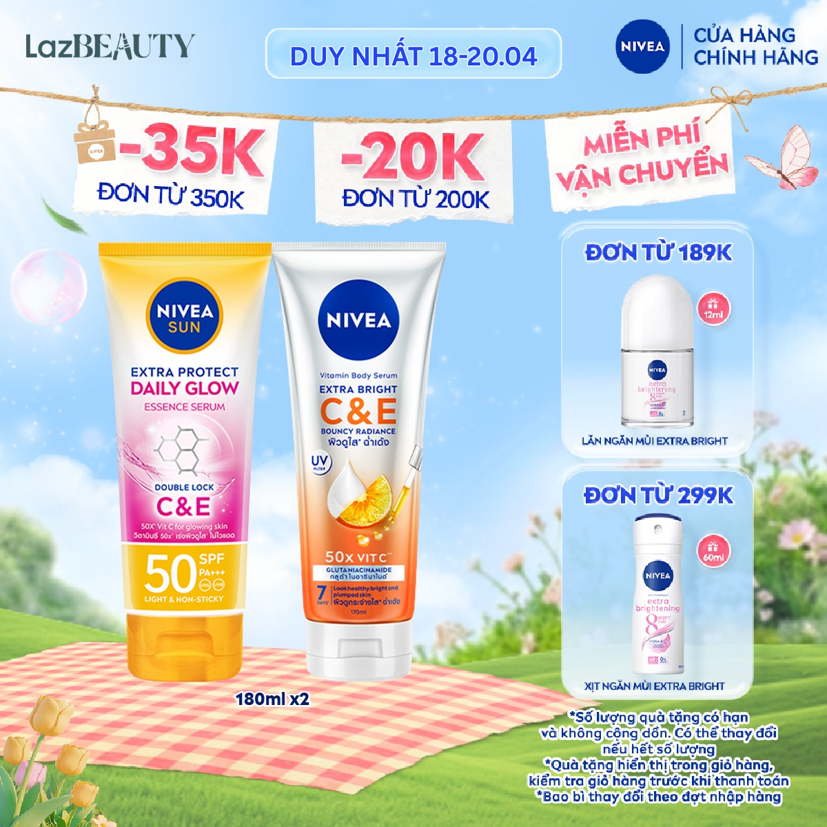 Bộ 2 Sữa Dưỡng Thể NIVEA Vitamin Dưỡng Sáng Da (170 ml) + Serum Chống Nắng  Dưỡng Thể Toàn Thân NIVEA Sáng Mịn Đều Màu SPF50, PA+++
