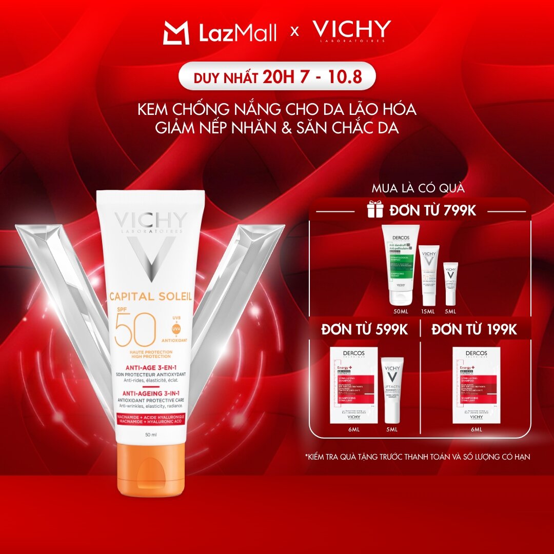 Kem chống nắng bảo vệ và giúp giảm các dấu hiệu lão hóa Capital Soleil Anti-Age SPF50