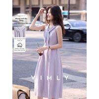 Vimly | Đầm Eo Thắt Dây Không Tay kèm Màn Khăn Sọc