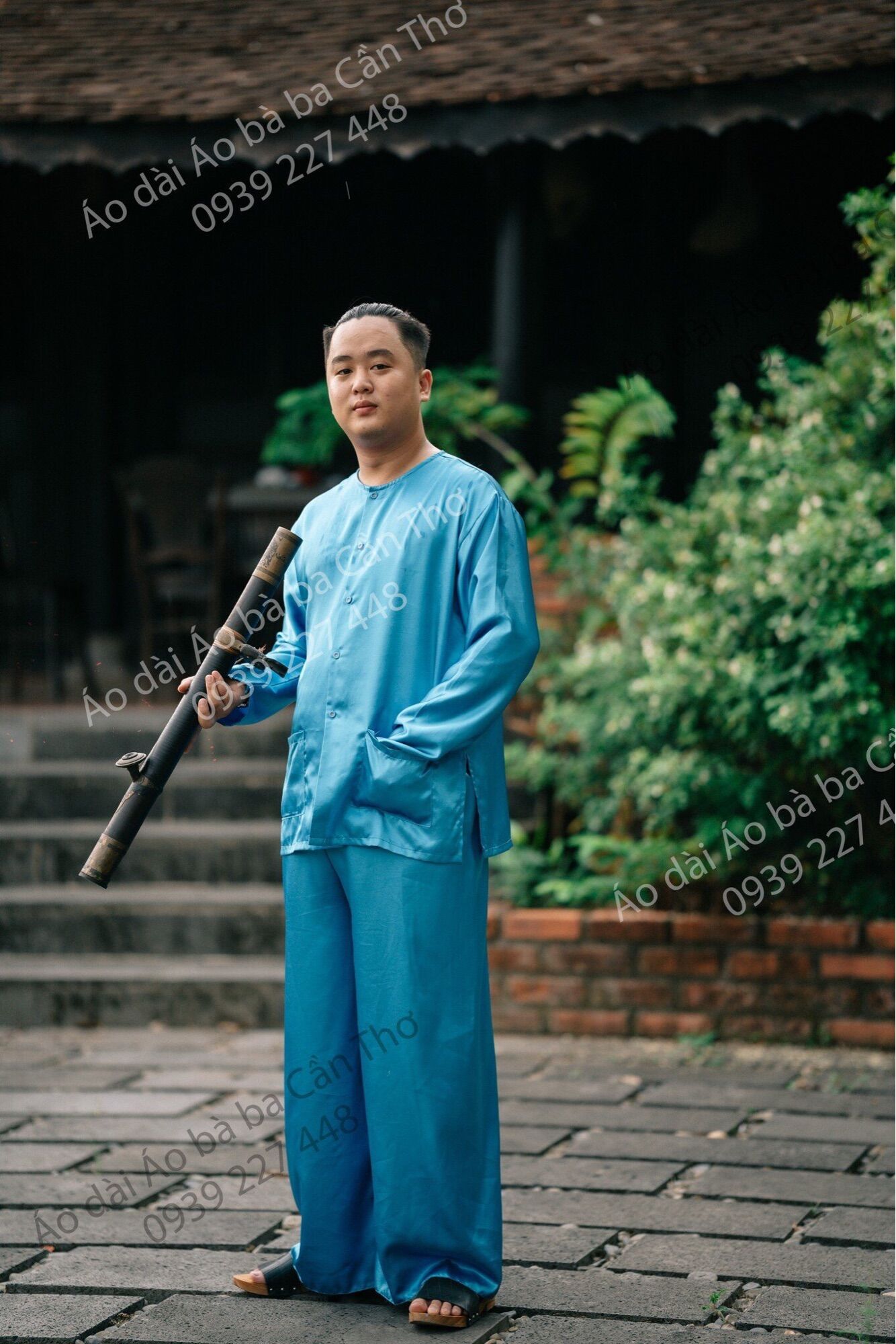 Bộ bà ba phi bóng xanh dương -Áo bà ba lẻ nam bộ - Có bộ bà ba Bigsize- may sỉ bà ba toàn quốc - May bộ bà ba theo yêu cầu