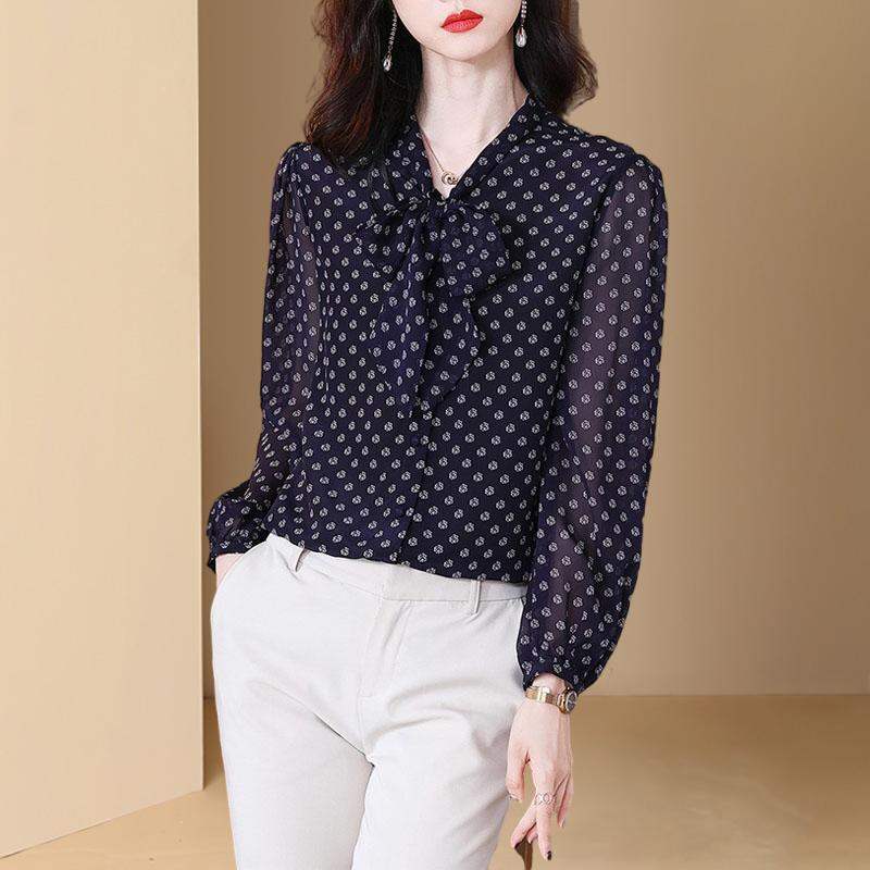 Áo áo sơ mi tơ tằm lụa thật trang phục nữ áo sơ mi thương mại voan chiffon cao cấp sang trọng thời trang mốt mới phong cách tây