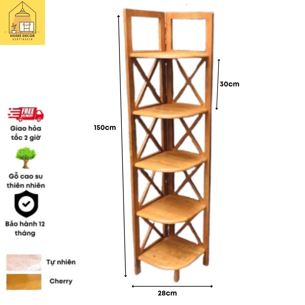 Kệ góc gỗ 5 tầng - ngang 28cm - cao 150cm