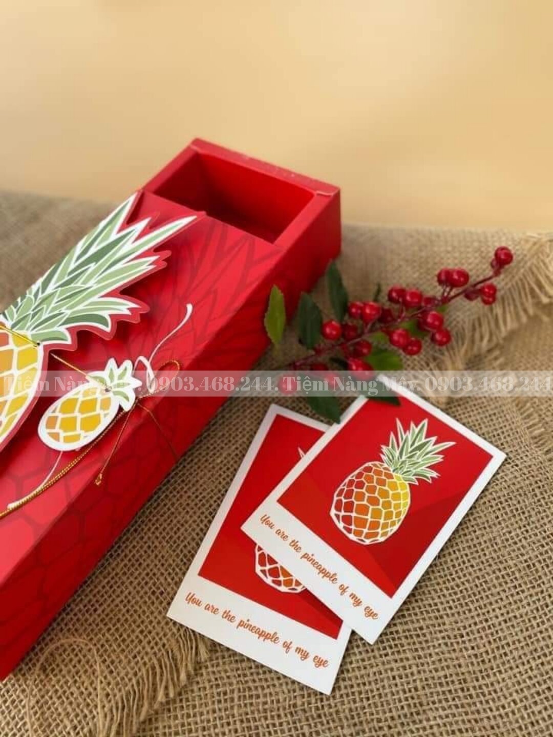 Hộp đựng bánh quả dứa đỏ