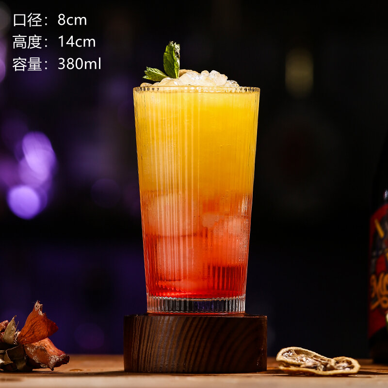 Cốc trà đá đảo dài phong cách instagram kiểu nhật, cốc thủy tinh dày dặn có vân dọc, cốc uống rượu cocktail, cốc uống nước ép trái cây, cốc uống nước lạnh
