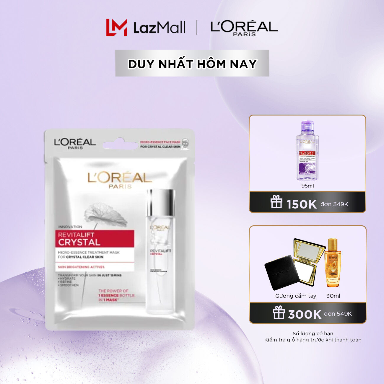 Mặt nạ dưỡng chất pha lê L'Oreal Paris Revitalift Crystal Micro-Essence