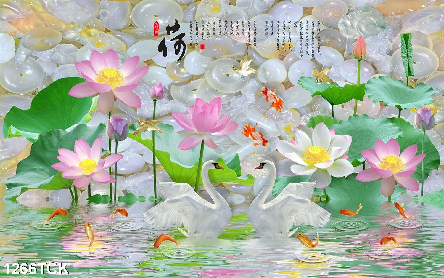 Tranh dán tường hoa sen 1266tck - tranh hoa sen thiên nga