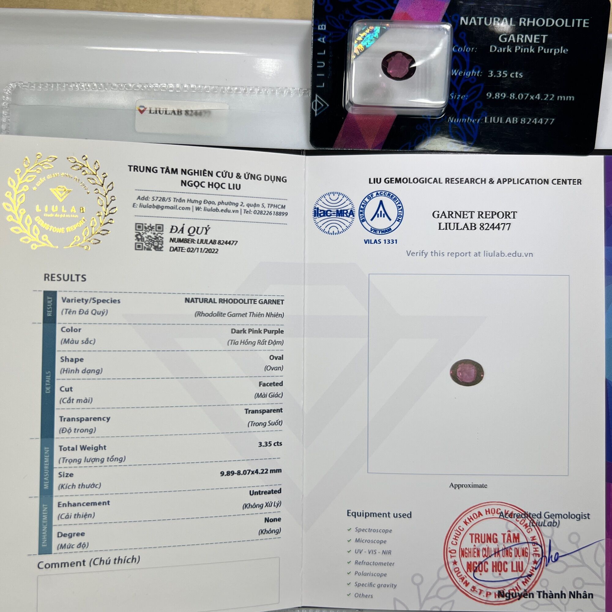 824477-ĐÁ GARNET  TÍM ,HỒNG ( THIÊN NHIÊN ) ĐÃ KIỂM ĐỊNH LIULAB