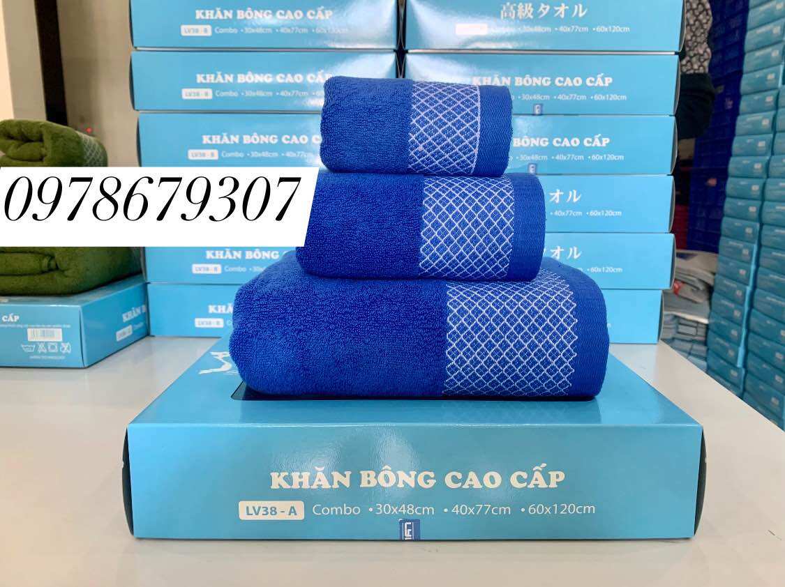 Bộ khăn bông cao cấp clc vinhly. khăn tắm , khăn lau đầu , khăn mặt . màu xanh coban . mã 38a