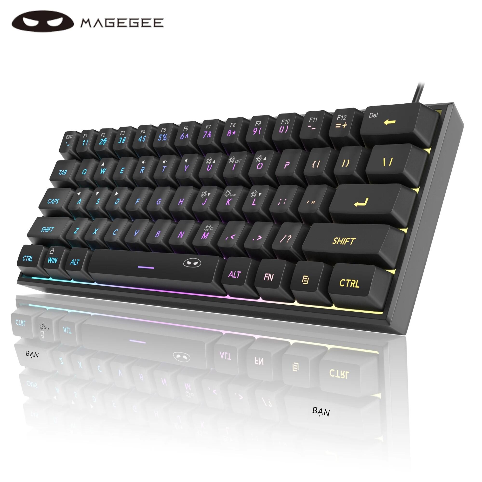   Bàn Phím Chơi Game MageGee Mini 60% Có Đèn Nền RGB 61 Phím Cảm Giác Cơ Học Có Dây Chống Nước Tiện Dụng Siêu Nhỏ Gọn Cho Văn Phòng