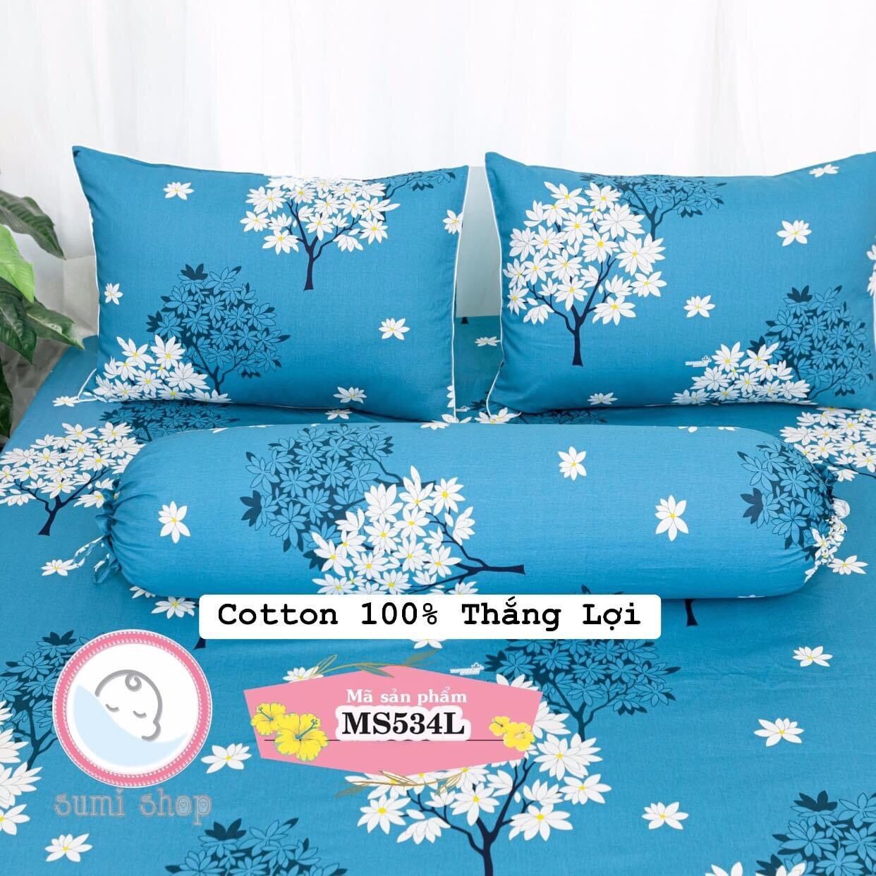 Bộ drap gối cotton 100% in LOGO CTY, ga trãi giường vải dày dặn, mềm, thấm hút mồ hôi (mẫu HOA CHÙM LÝ)