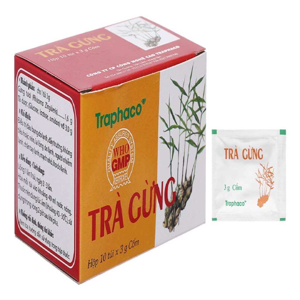 Trà Gừng Traphaco (Hộp 10 gói x 3g cốm) Giúp giảm đau bụng do lạnh, đầy trướng không tiêu.