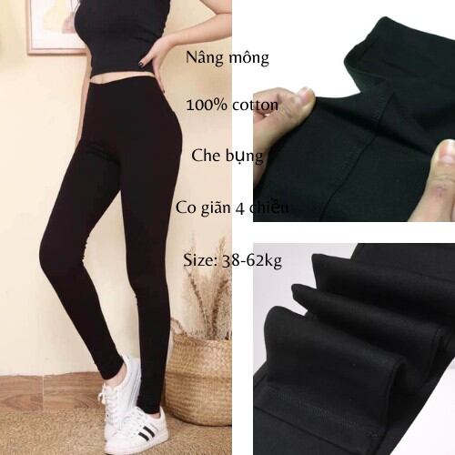 Quần legging nữ dài vải cotton co giãn có túi
