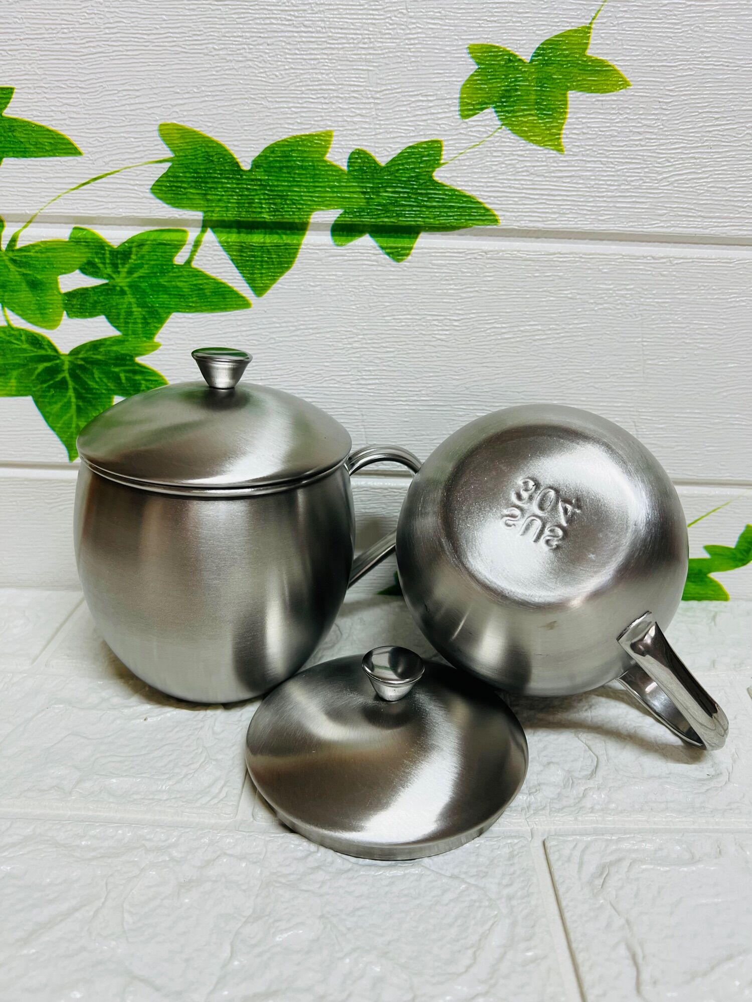 Ca uống nước inox 304 có quai và nắp đậy