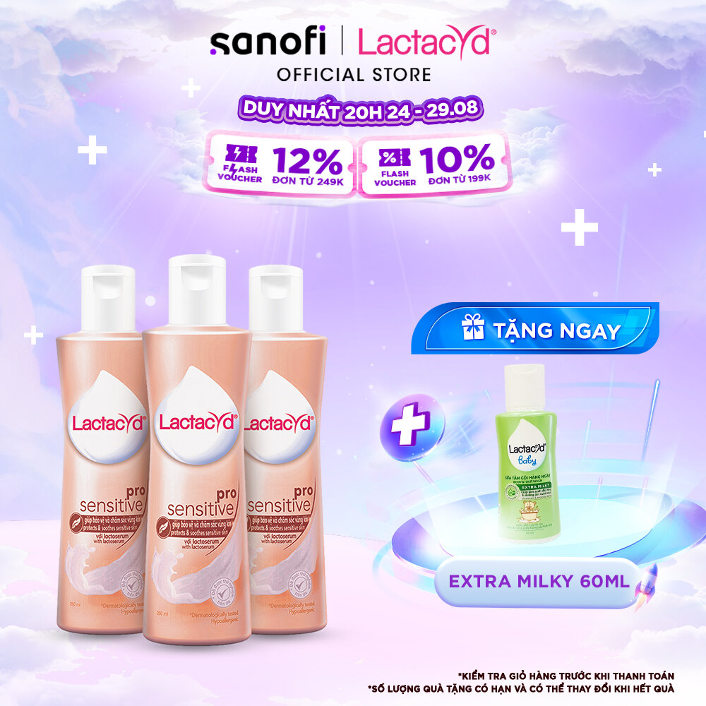 Bộ 3 chai Dung Dịch Vệ Sinh Phụ Nữ Lactacyd Pro Sensitive Cho Da Nhạy Cảm 250ml/chai