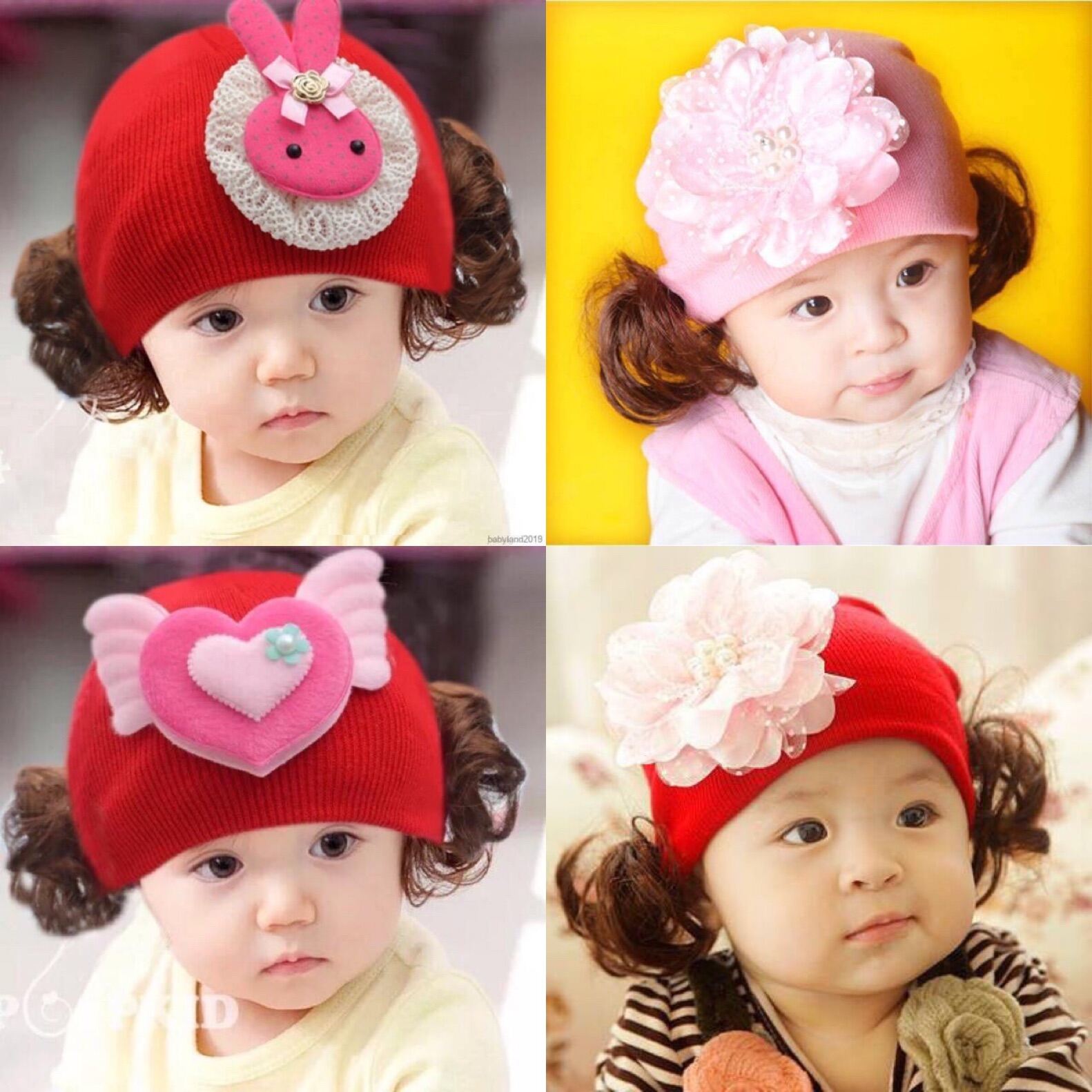 Nón len tóc giả, mũ len tóc giả cho bé 3-24 tháng