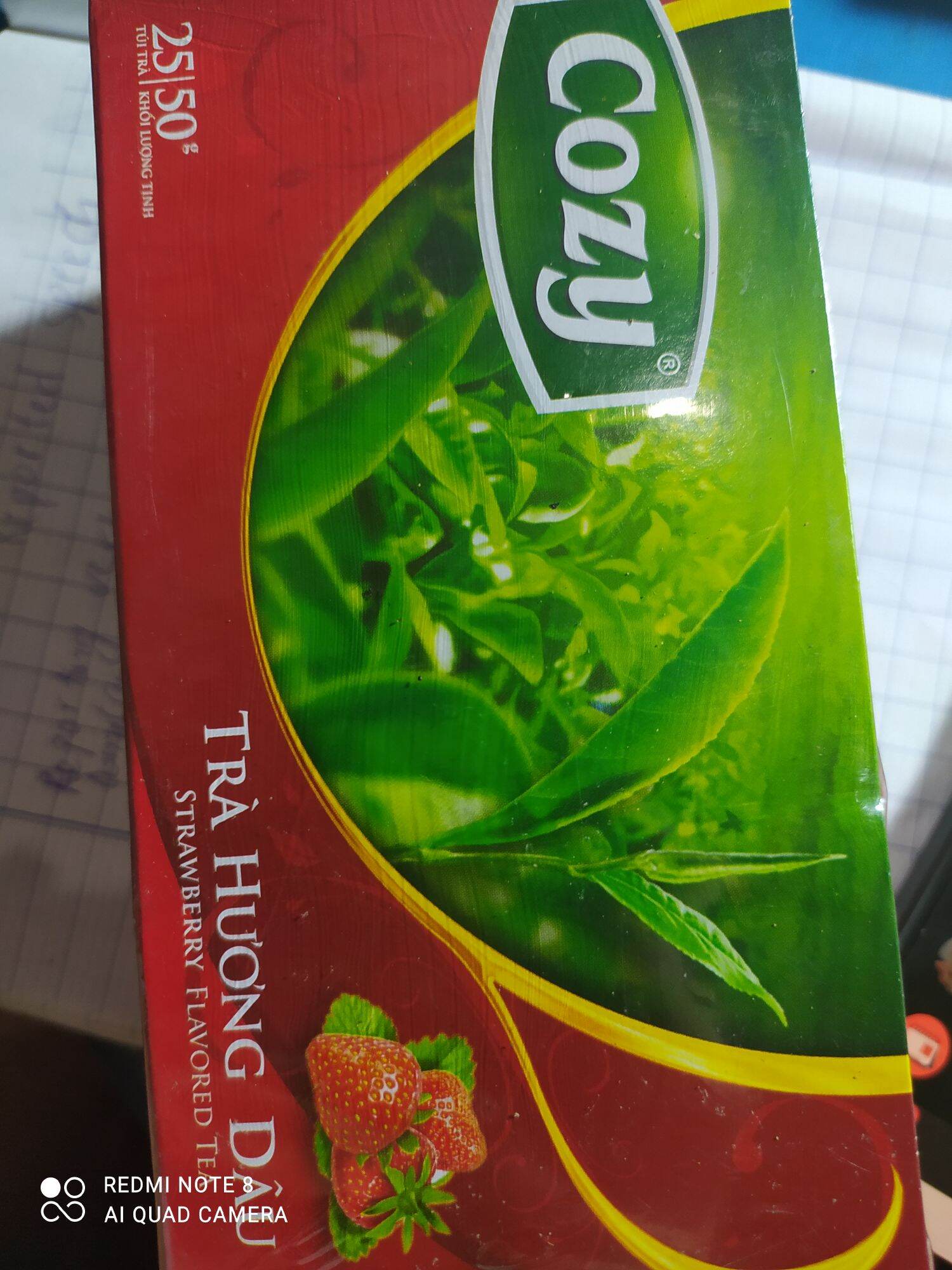 1 hộp trà túi lọc cozy hương dâu 25 túi trà