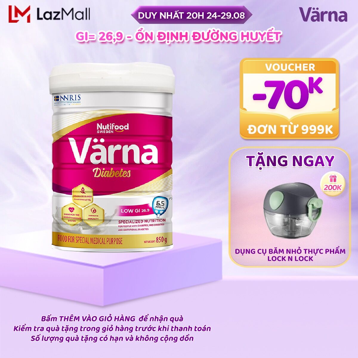 Sữa bột Diabetes Lon 850g - Ổn định đường huyết - Varna