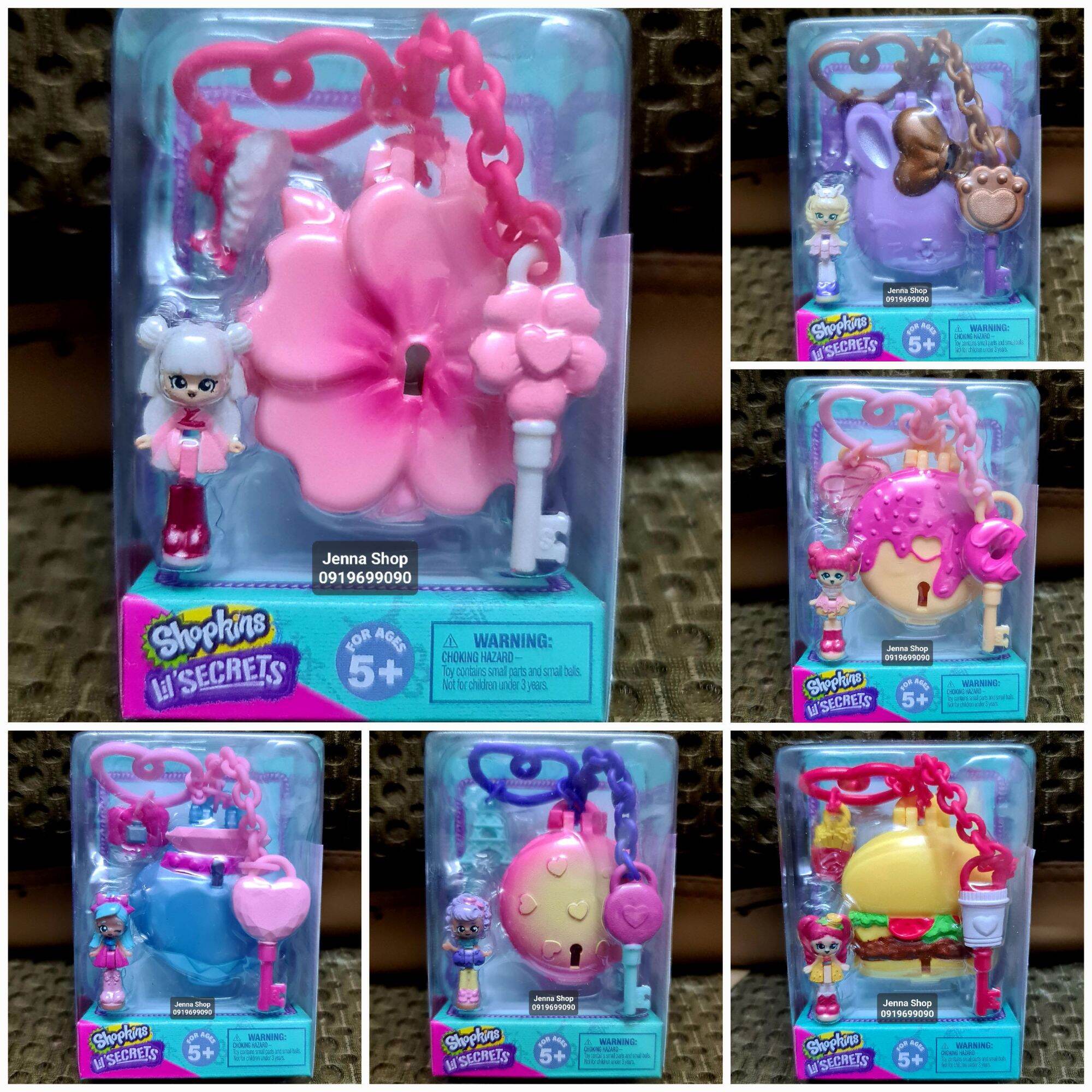 Set 6 hộp Đồ chơi Móc khoá hình Túi bí mật Shopkins Lil 'Secrets Bag Tag Lockets