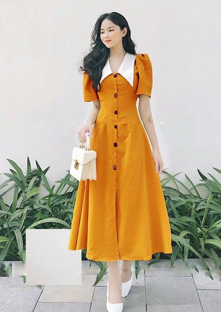 Đầm bigsize nữ 70kg tay phồng hàng nút dài shop táo đỏ bigsize