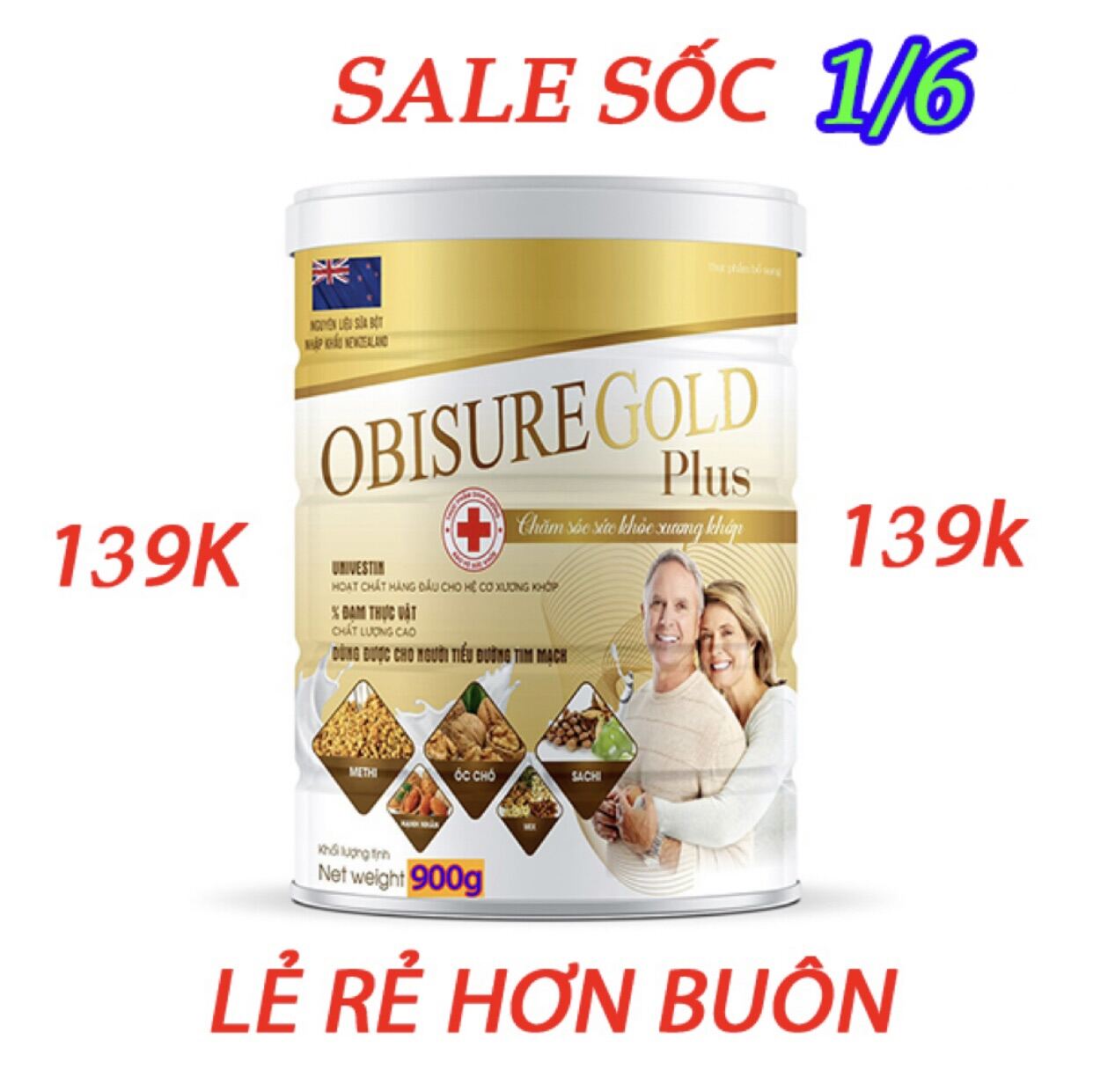 HSD 2025 900gr Sữa Bột Xương Khớp Obisure Gold Plus 900g Hỗ trợ tăng cường dịch khớp làm trơn ổ khớp giảm đau nhức xương khớp giúp khớp vận động linh hoạt